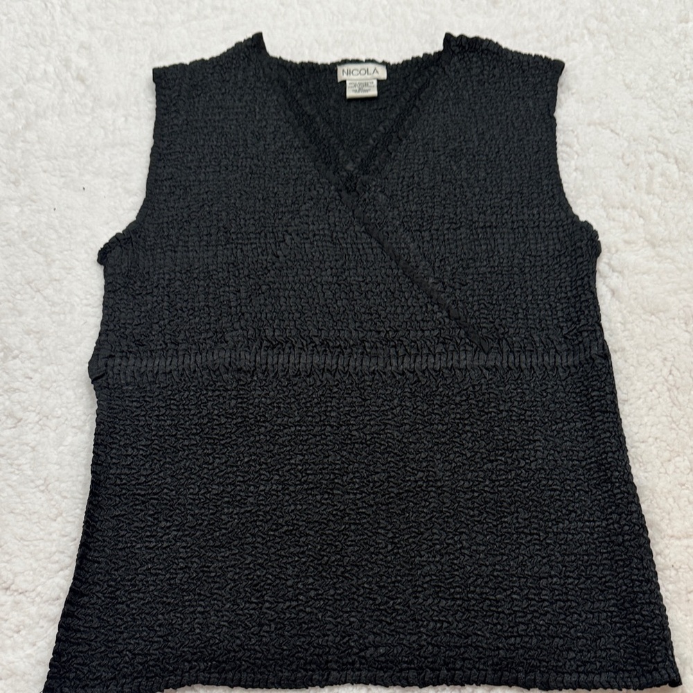 NICOLA Textured Black V-Neck Top